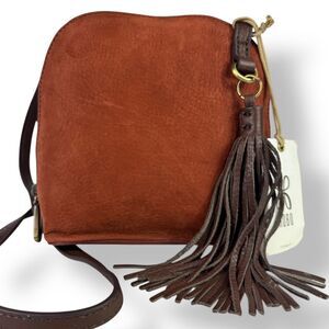 Hobo International Nash Crossbody Saddle Bag Brown Red Cinnamon Nubuck Leather